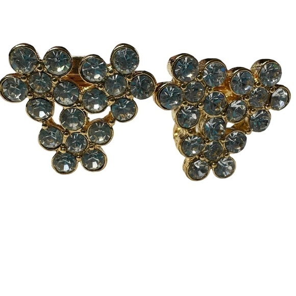 Monet Vintage Flower Crystal Clip Earrings - Picture 7 of 13